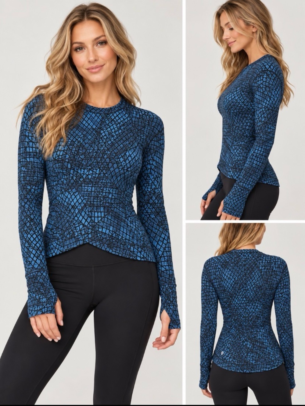Lululemon Close to Crossing Long Sleeve Blue Black Print Top XS